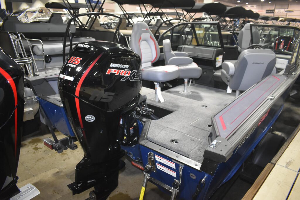 2026 Alumacraft Trophy 175X Sport fishing boat interior with Mercury Pro XS outboard motor and cockpit seating