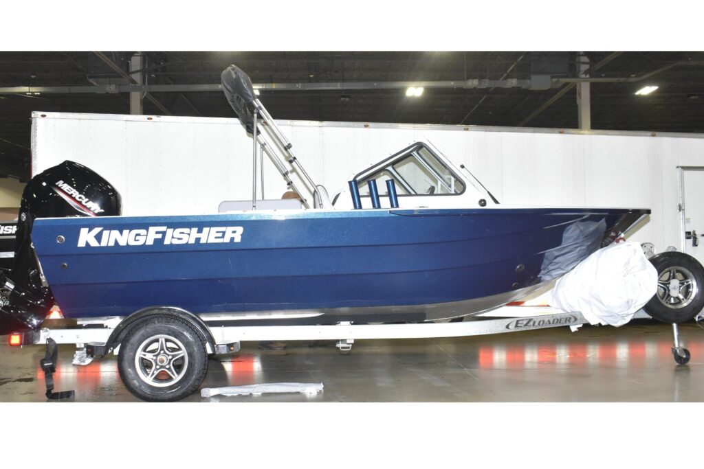 KingFisher 16 Falcon boat displayed at an indoor boat show