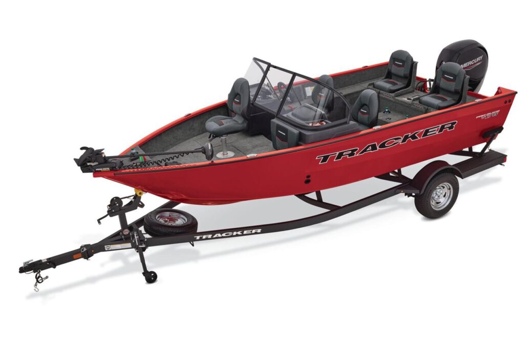 2026 Tracker Pro Guide V-175 Combo aluminum fishing boat with outboard motor on trailer – multi-species freshwater fishing boat